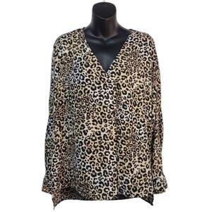 DR2 Women's V-Neck Animal Print Longsleeve Blouse Size Medium
